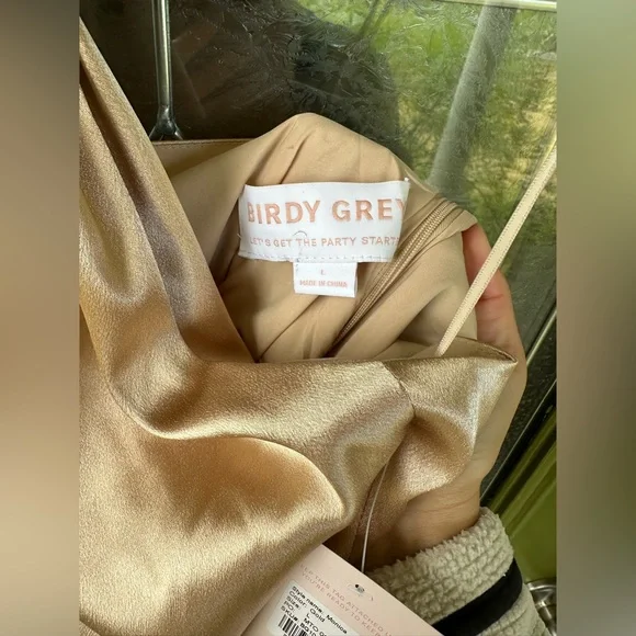 Birdy Grey Monica Shiny Satin Dress Gold Size L Bridesmaid Wedding Formal - Picture 11 of 11